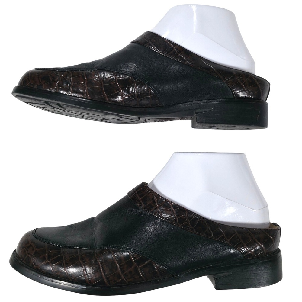 Ariat‎ ATS Black Brown Croc Leather Slip On Mules 7.5B Women's Shoes